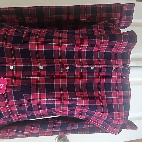 RUSTIC OUTFITERS Women Red Plaid Flanner Western Snap closure Cotton Shirt SizeL - Picture 5 of 14